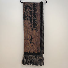 Load image into Gallery viewer, Luxurious Black and Brown Paisley-Print Reversible Cashmere Wrap Trimmed with Rex Fur
