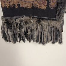Load image into Gallery viewer, Luxurious Black and Brown Paisley-Print Reversible Cashmere Wrap Trimmed with Rex Fur
