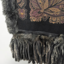 Load image into Gallery viewer, Luxurious Black and Brown Paisley-Print Reversible Cashmere Wrap Trimmed with Rex Fur
