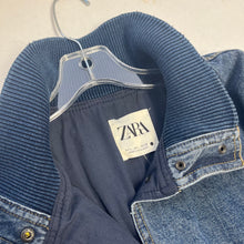 Load image into Gallery viewer, Zara Large Denim Bomber Jacket
